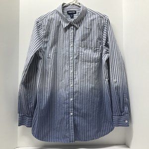 Lands' End Blue & White Striped Ombré Button Down Shirt